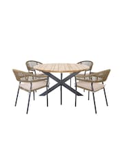 Maze Sandstone Garden Bali Rope Weave 4 Seat Round Dining Set - Image 6 of 6