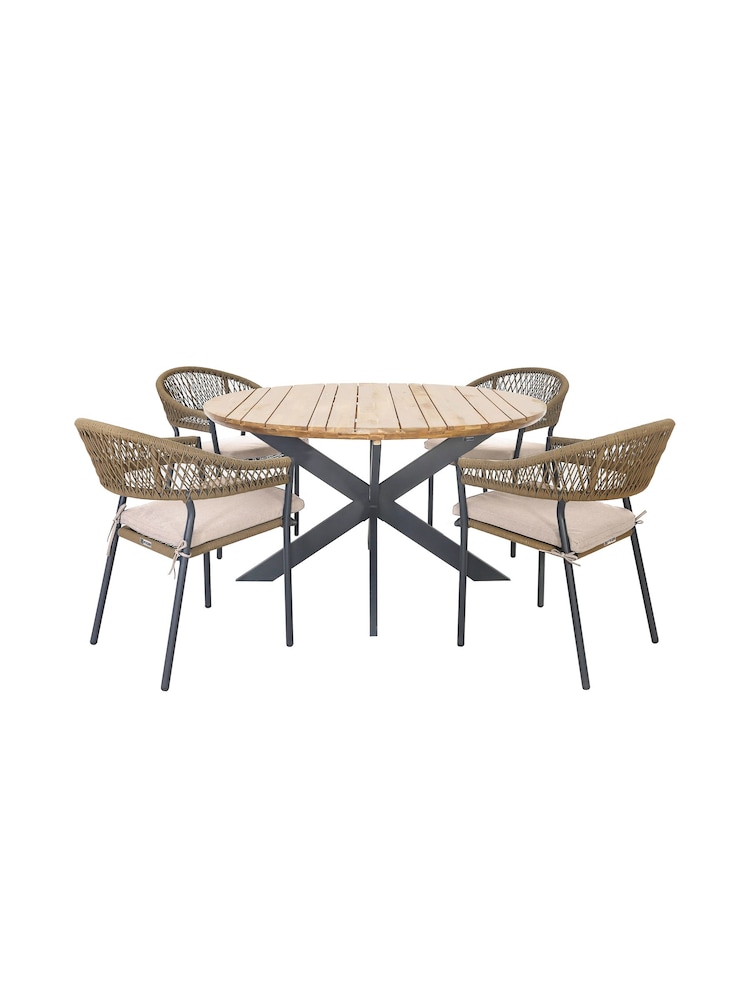 Maze Sandstone Garden Bali Rope Weave 4 Seat Round Dining Set - Image 6 of 6