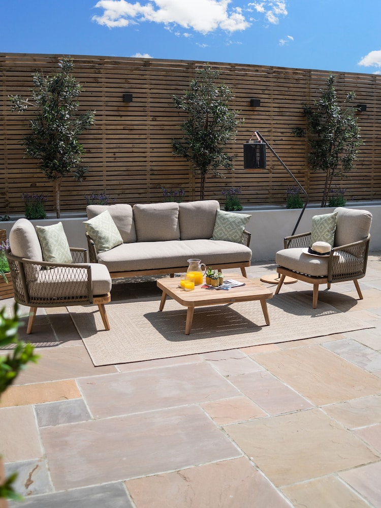 Maze Sandstone Garden Bali Rope Weave 3 Seat Lounge Set - Image 2 of 6