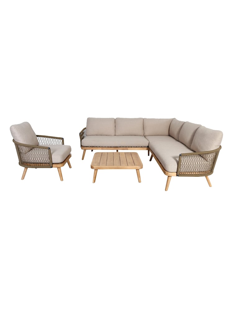 Maze Sandstone Garden Bali Rope Weave Corner Sofa Set with Lounge Chair - Image 6 of 6