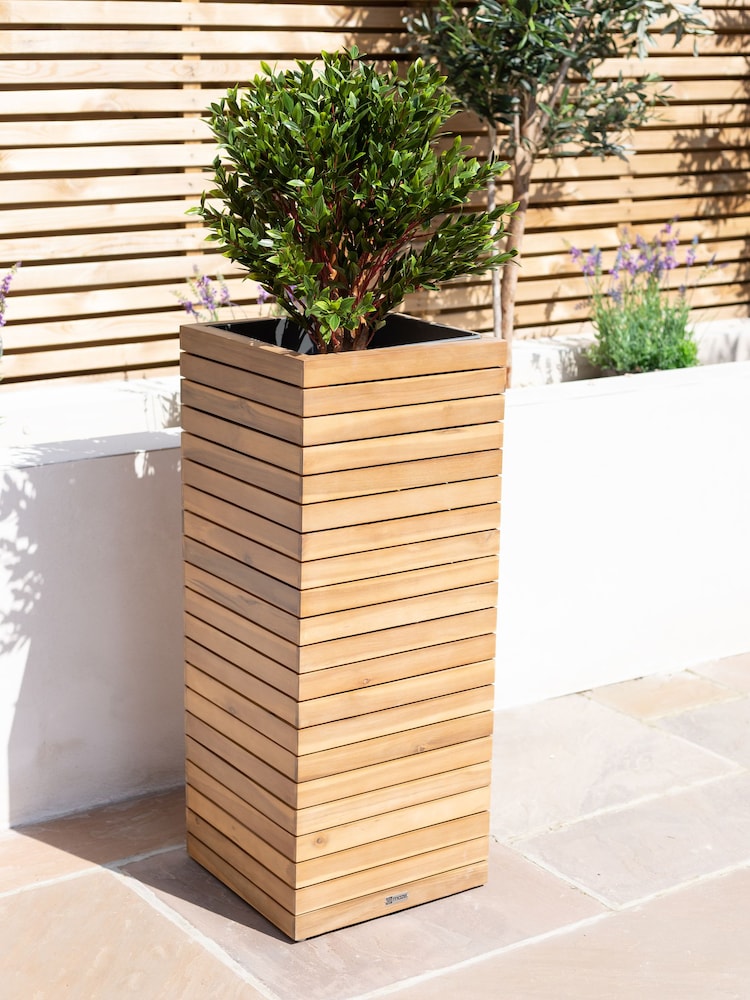Maze Acacia Wood Garden Bali Large Planter - Image 1 of 6 Maze Acacia Wood Garden Bali Large Planter - Image 1 of 6