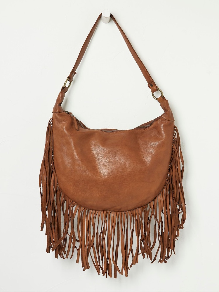 FatFace Dawson Brown Crescent Leather Tassel Bag - Image 2 of 4