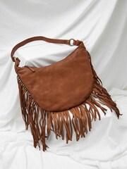 FatFace Dawson Brown Crescent Leather Tassel Bag - Image 3 of 4
