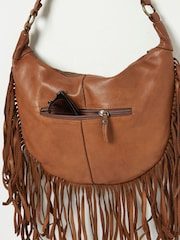FatFace Dawson Brown Crescent Leather Tassel Bag - Image 4 of 4