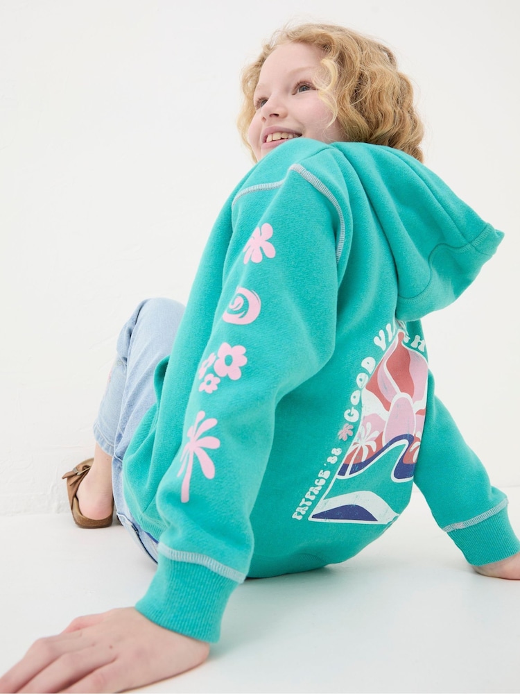 FatFace Blue Good Vibes Popover Hoodie - Image 2 of 6