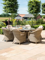 Maze Beige Garden Winchester 6 Seat Rattan Oval Fire Pit Dining Set - Image 1 of 6