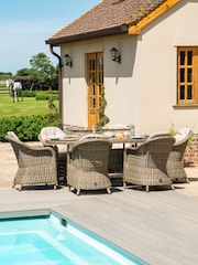 Maze Beige Garden Winchester 6 Seat Rattan Oval Fire Pit Dining Set - Image 2 of 6