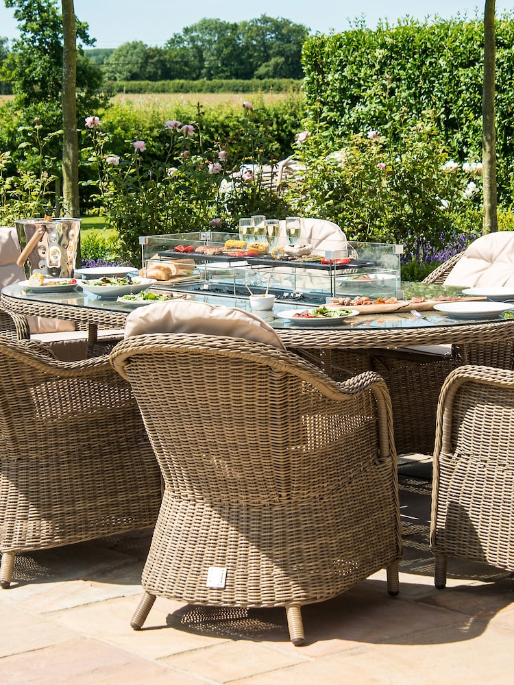 Rattan Dining Fire Pit Dining Garden Furniture 11 Seater Outdoor