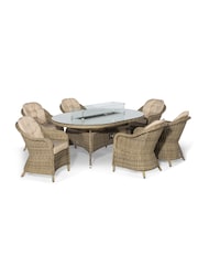 Maze Beige Garden Winchester 6 Seat Rattan Oval Fire Pit Dining Set - Image 6 of 6