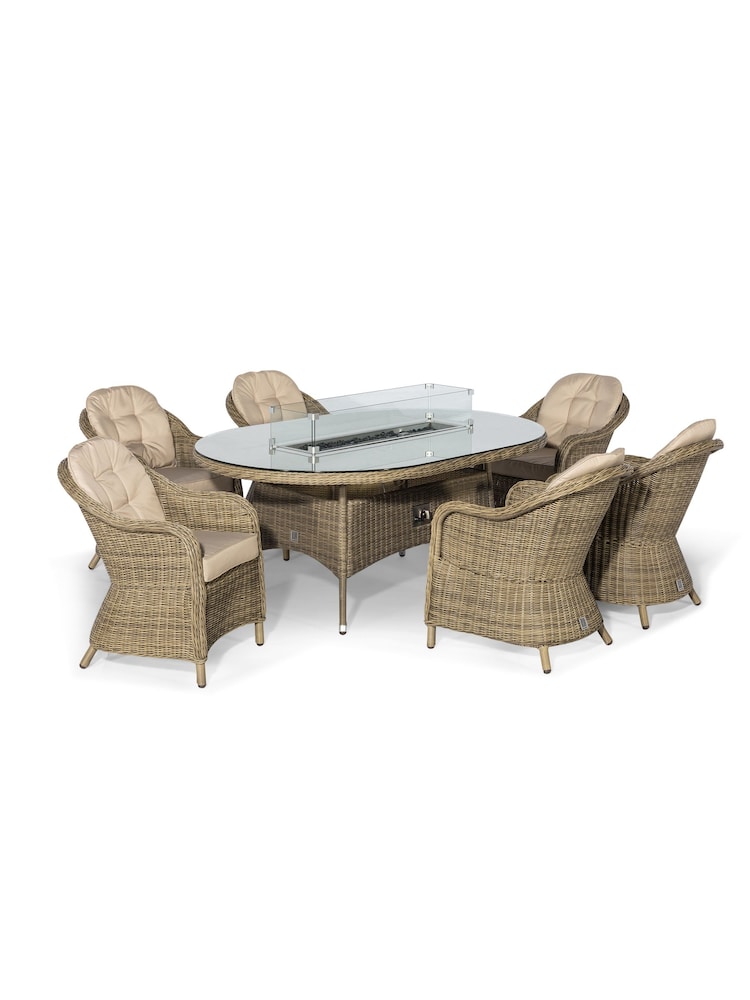 Maze Beige Garden Winchester 6 Seat Rattan Oval Fire Pit Dining Set - Image 6 of 6