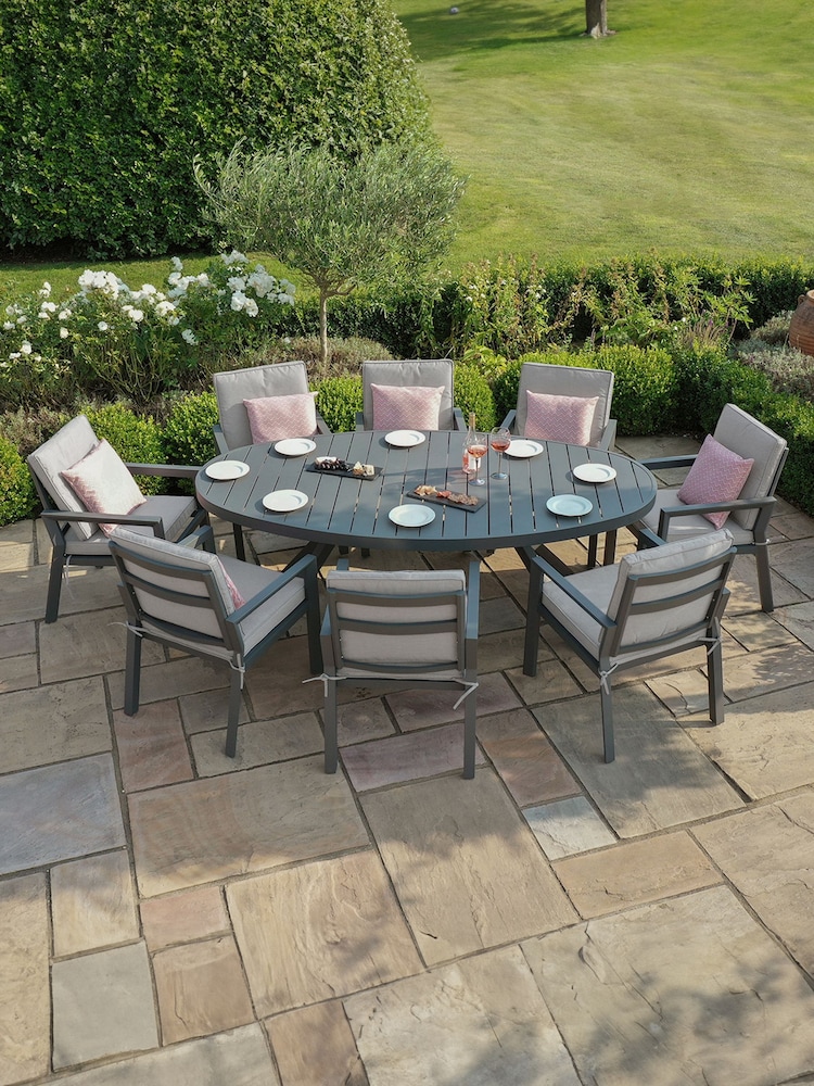 Maze Dove Grey Garden New York Round 8 Seater Dining Set - Image 1 of 4