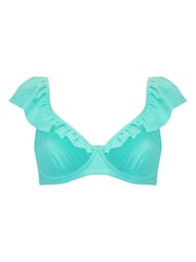 Pour Moi Blue Bermuda Underwired Non Padded Frill Bikini Top - Image 4 of 5