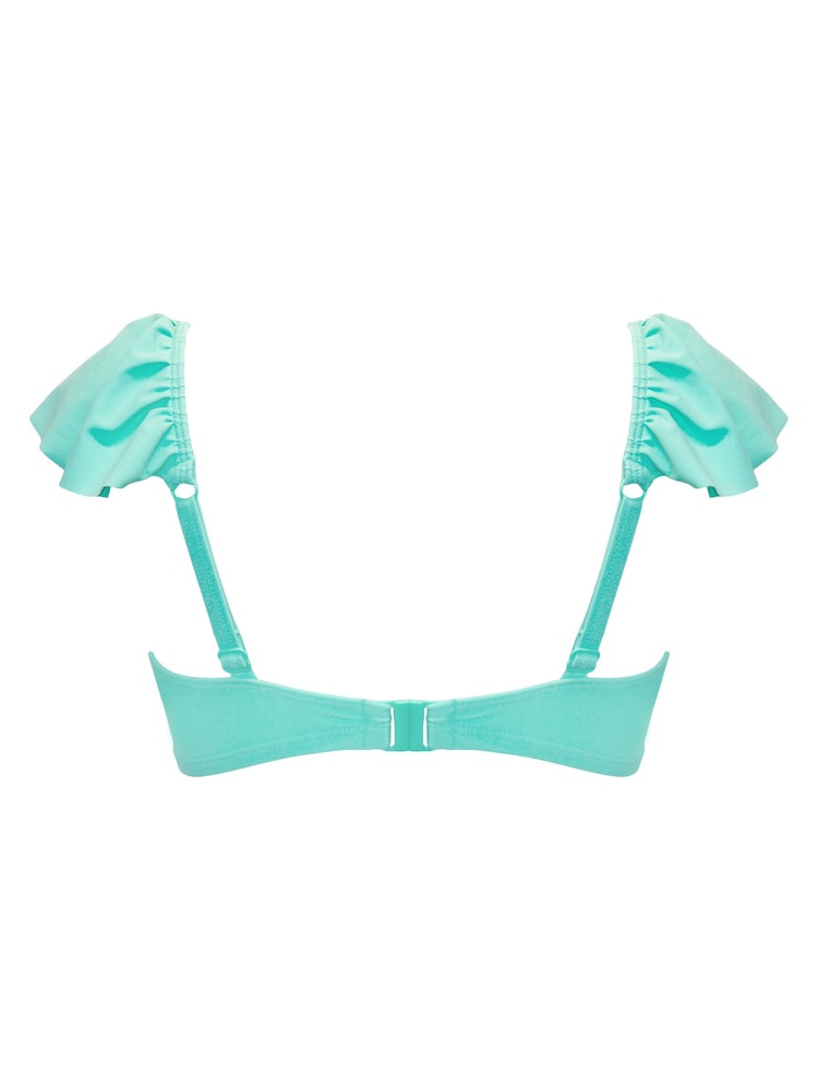 Pour Moi Blue Bermuda Underwired Non Padded Frill Bikini Top - Image 5 of 5
