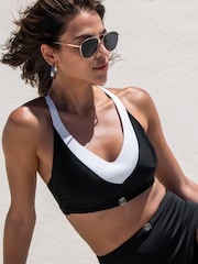 Pour Moi Black Padded Halterneck Fifth Avenue Underwired Longline Padded Bikini Top - Image 1 of 4