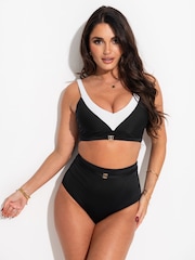 Pour Moi Black Padded Halterneck Fifth Avenue Underwired Longline Padded Bikini Top - Image 2 of 4