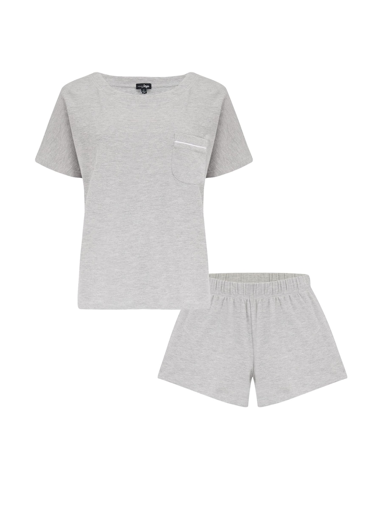 Pour Moi Grey Waffle Pocket Detail Top and Short Pyjama Set - Image 4 of 4