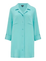 Pour Moi Blue Woven Double Cloth Revere Collar Oversized 100% Cotton Shirt - Image 4 of 5