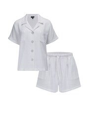 Pour Moi White Woven Double Cloth Revere Collar 100% Cotton Shirt and Short Set - Image 4 of 4