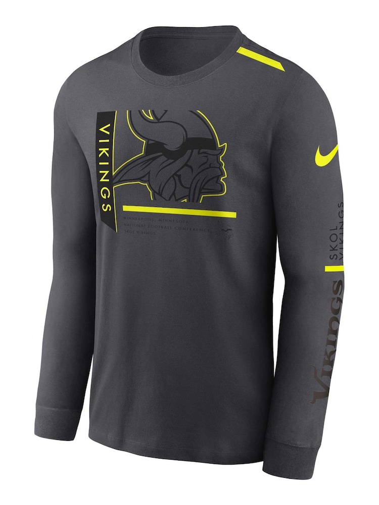 Fanatics Grey NFL Minnesota Vikings VOLT Long Sleeve Dri Fit Cotton T-Shirt - Image 2 of 3