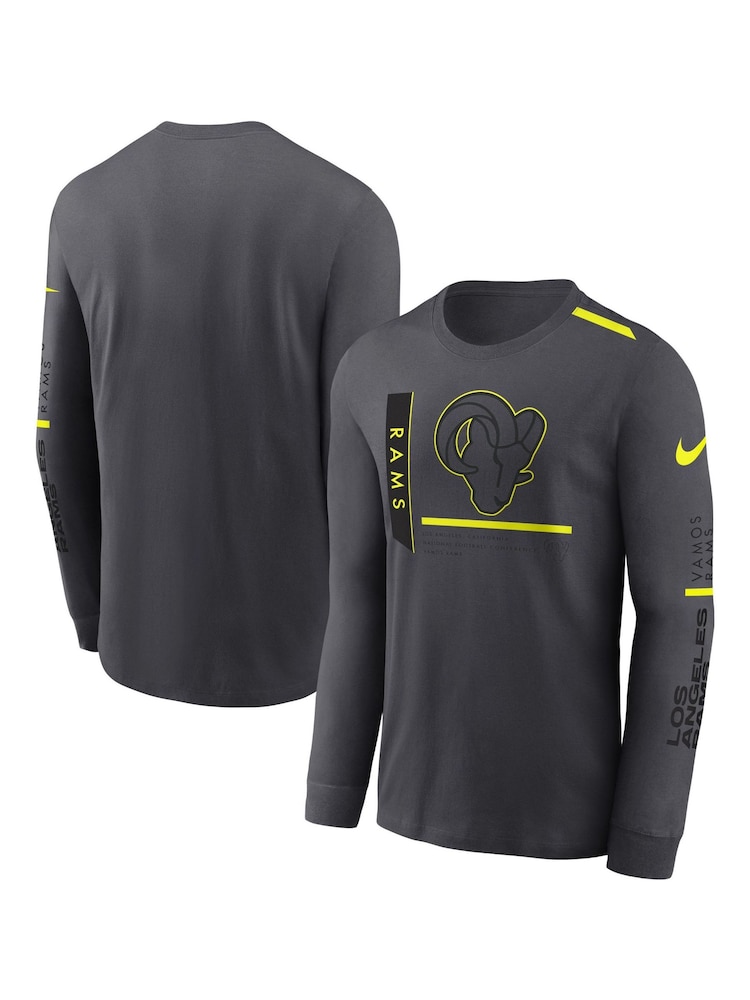 Fanatics Grey NFL Los Angeles Rams VOLT Long Sleeve Dri Fit Cotton T-Shirt - Image 1 of 3