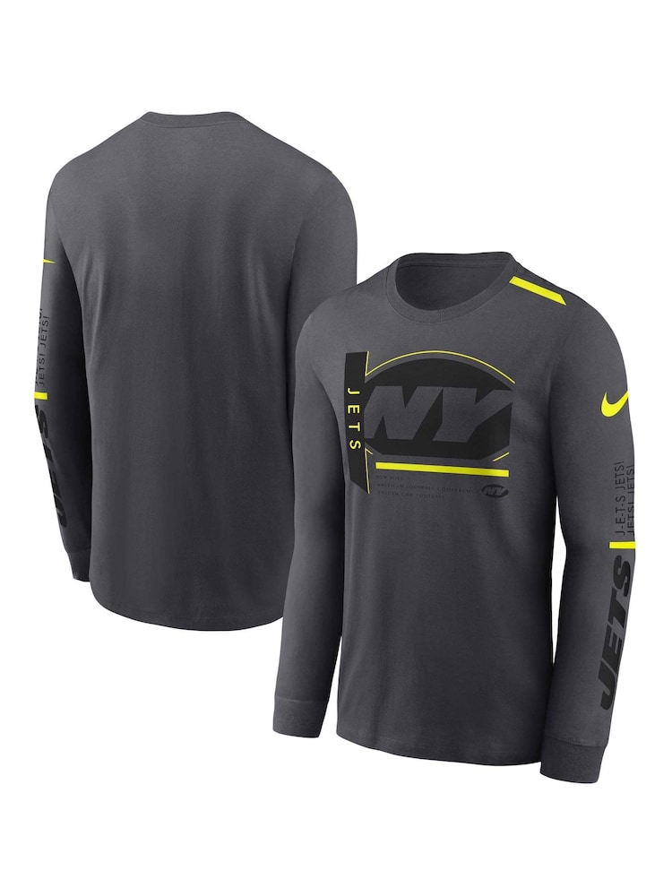 Fanatics Grey NFL New York Jets VOLT Long Sleeve Dri-FIT Cotton T-Shirt - Image 1 of 3 Fanatics Grey NFL New York Jets VOLT Long Sleeve Dri-FIT Cotton T-Shirt - Image 1 of 3