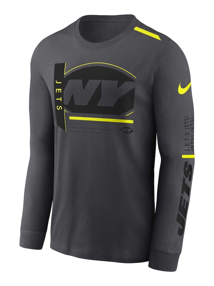 Fanatics Grey NFL New York Jets VOLT Long Sleeve Dri-FIT Cotton T-Shirt - Image 2 of 3 Fanatics Grey NFL New York Jets VOLT Long Sleeve Dri-FIT Cotton T-Shirt - Image 2 of 3