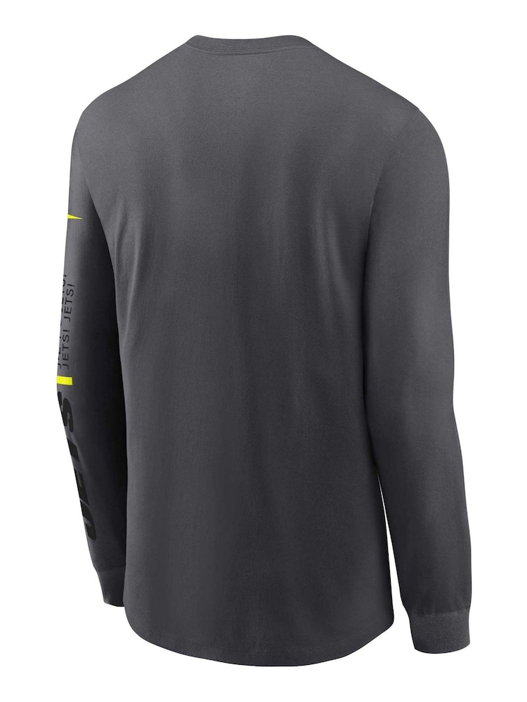 Fanatics Grey NFL New York Jets VOLT Long Sleeve Dri-FIT Cotton T-Shirt - Image 3 of 3 Fanatics Grey NFL New York Jets VOLT Long Sleeve Dri-FIT Cotton T-Shirt - Image 3 of 3