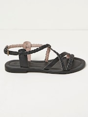 FatFace Daphne Black Leather Braided Sandals - Image 1 of 3