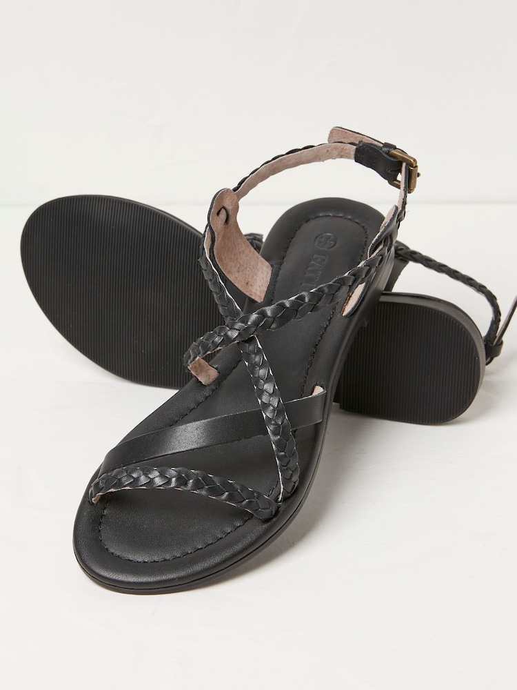 FatFace Daphne Black Leather Braided Sandals - Image 2 of 3