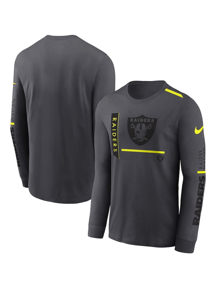 Fanatics Grey NFL Las Vegas Raiders VOLT Long Sleeve Dri-FIT Cotton T-Shirt - Image 1 of 3 Fanatics Grey NFL Las Vegas Raiders VOLT Long Sleeve Dri-FIT Cotton T-Shirt - Image 1 of 3