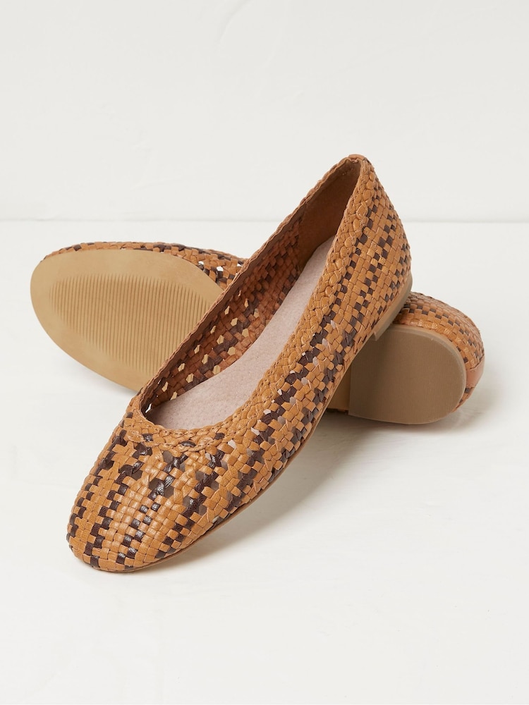 FatFace Felicity Brown Woven Ballerina Shoes - Image 2 of 3