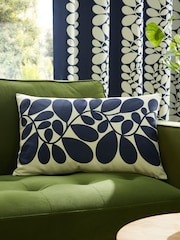 Orla Kiely Space Blue/Olive Green Sycamore Stripe Feather Filled 100% Cotton Cushion - Image 1 of 5