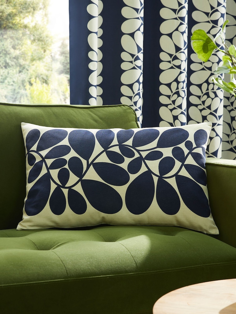 Orla Kiely Space Blue/Olive Green Sycamore Stripe Feather Filled 100% Cotton Cushion - Image 1 of 5