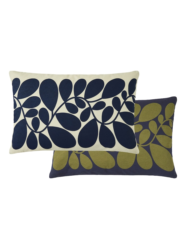 Orla Kiely Space Blue/Olive Green Sycamore Stripe Feather Filled 100% Cotton Cushion - Image 2 of 5