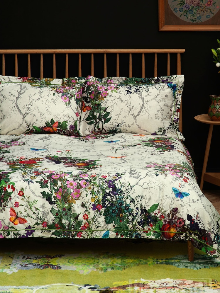 Timorous Beasties Set of 2 Dove Bloomsbury Garden 100% Cotton Pillowcases - Image 1 of 4