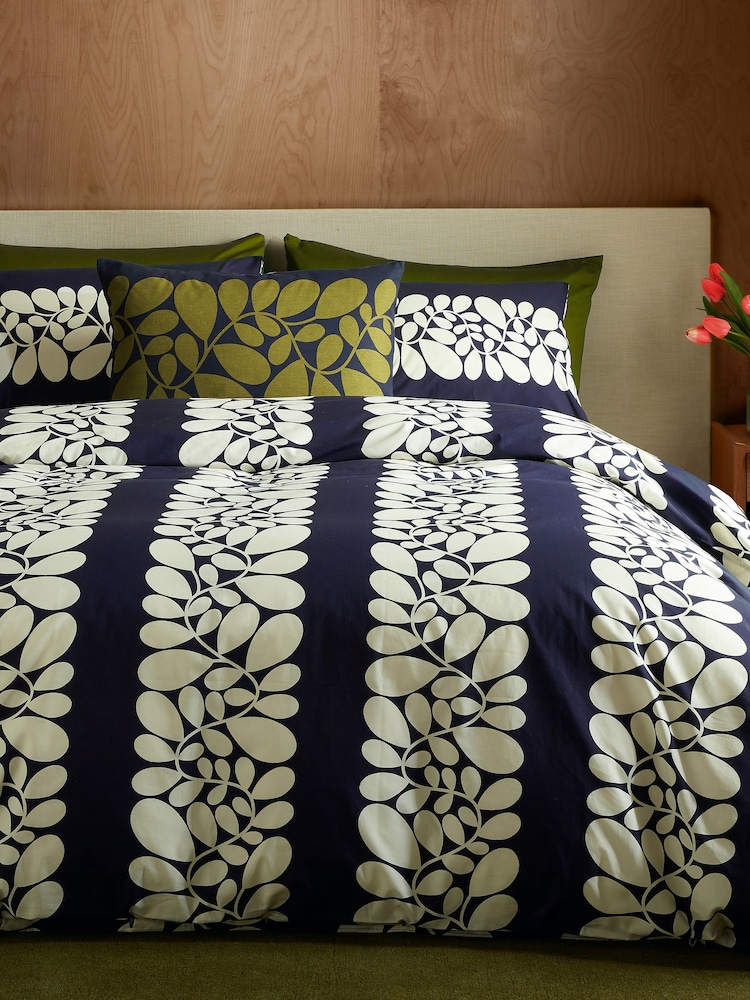 Orla Kiely 2 Pack Space Blue Sycamore Stripe 100% Cotton Pillowcases - Image 2 of 3