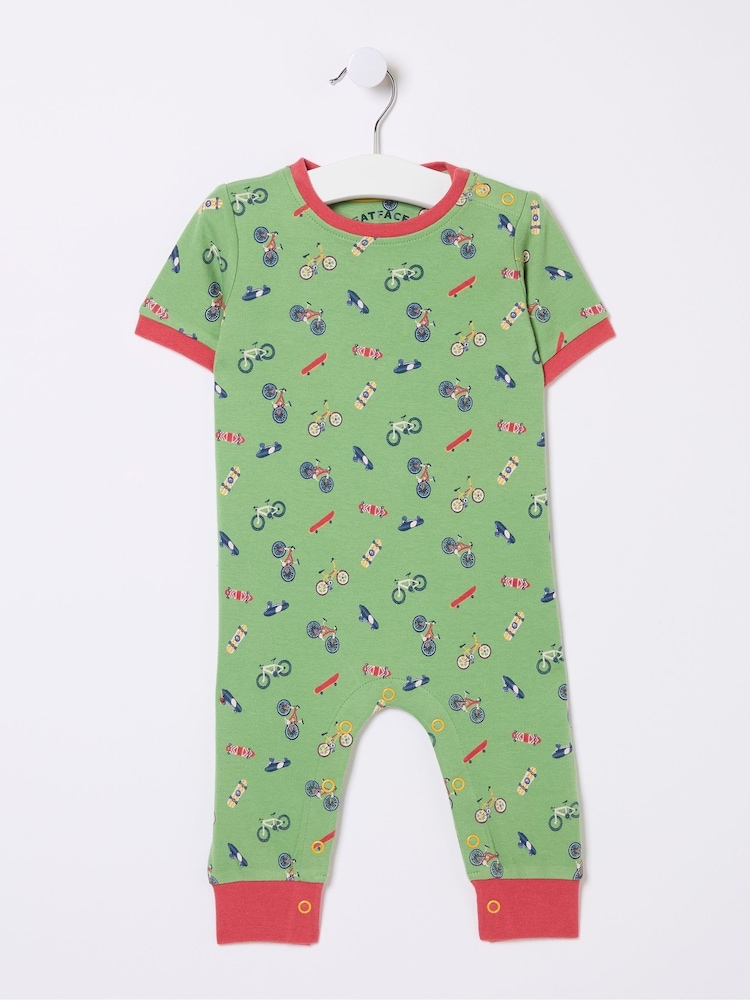 FatFace Green Skateboard Printed Romper - Image 1 of 1
