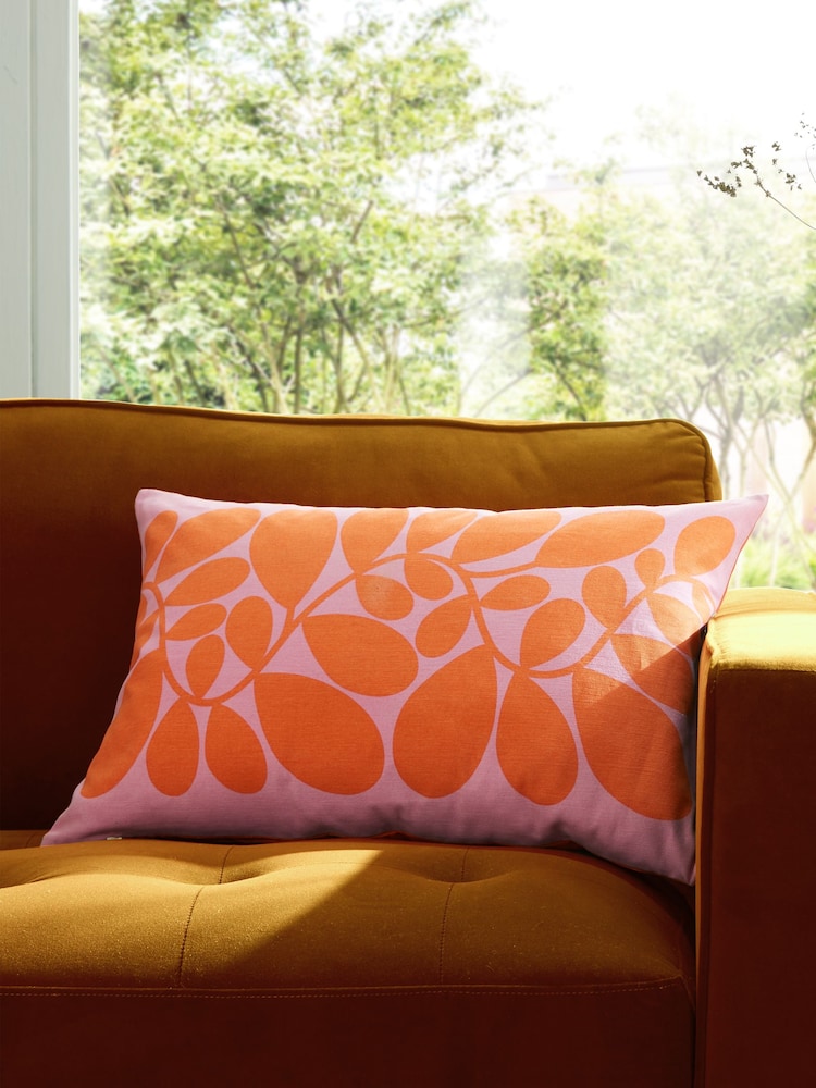 Orla Kiely Tomato Pink Sycarmore Stripe Feather Filled 100% Cotton Cushion - Image 1 of 5