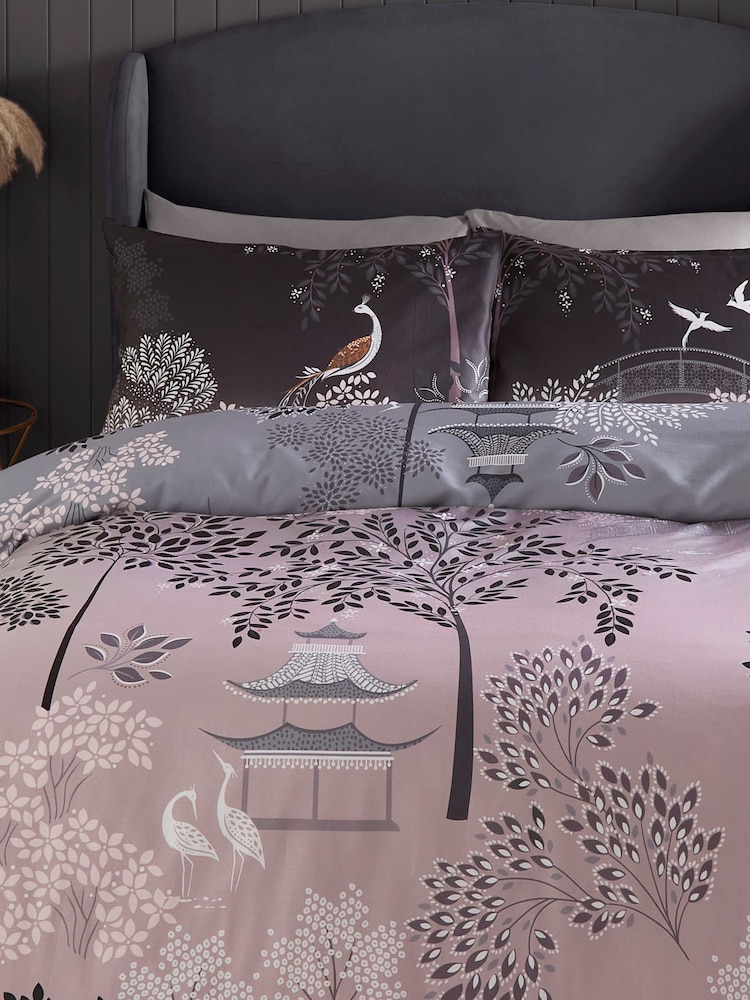 Sara Miller Blush Grey Pagoda Garden 100% Cotton Pillowcases Set Of 2 - Image 1 of 2