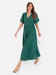 Lovedrobe Green Wrap Dress With Puff Sleeve - Image 1 of 5