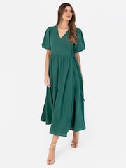 Lovedrobe Green Wrap Dress With Puff Sleeve - Image 3 of 5