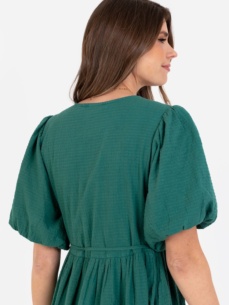 Lovedrobe Green Wrap Dress With Puff Sleeve - Image 5 of 5