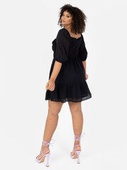 Lovedrobe Black Smocked Bodice Square Neck Puff Sleeve Mini Dress - Image 2 of 5