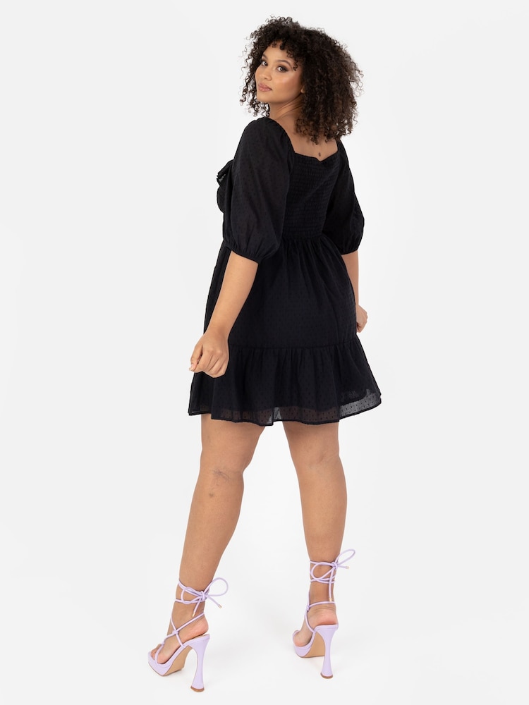 Lovedrobe Black Smocked Bodice Square Neck Puff Sleeve Mini Dress - Image 2 of 5 Lovedrobe Black Smocked Bodice Square Neck Puff Sleeve Mini Dress - Image 2 of 5