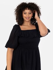 Lovedrobe Black Smocked Bodice Square Neck Puff Sleeve Mini Dress - Image 3 of 5