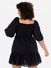 Lovedrobe Black Smocked Bodice Square Neck Puff Sleeve Mini Dress - Image 4 of 5