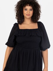 Lovedrobe Black Smocked Bodice Square Neck Puff Sleeve Mini Dress - Image 5 of 5