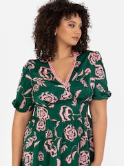 Grün - Lovedrobe Midikleid mit Puffärmeln und Stufensaum - Bild 4 von 5