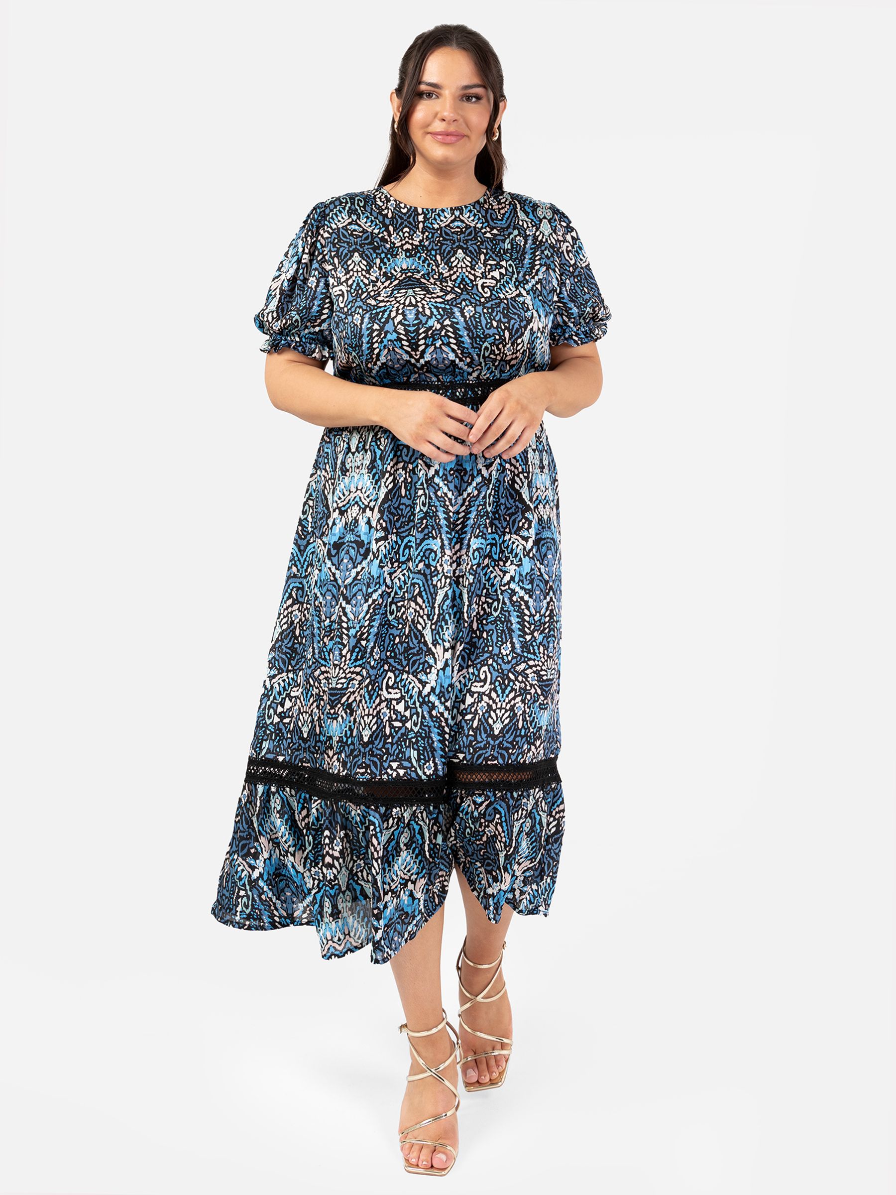 Puff Sleeve Tiered Hem Midi Dress With Frills - Image 1 of 4