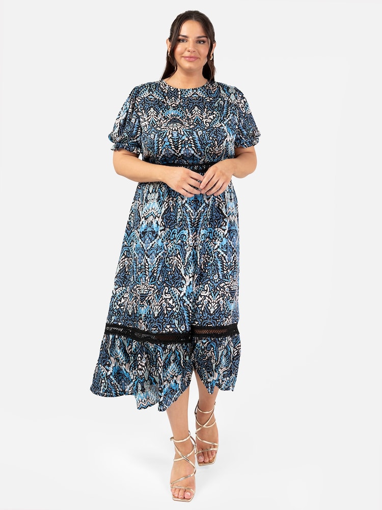 Puff Sleeve Tiered Hem Midi Dress With Frills - Image 1 of 4